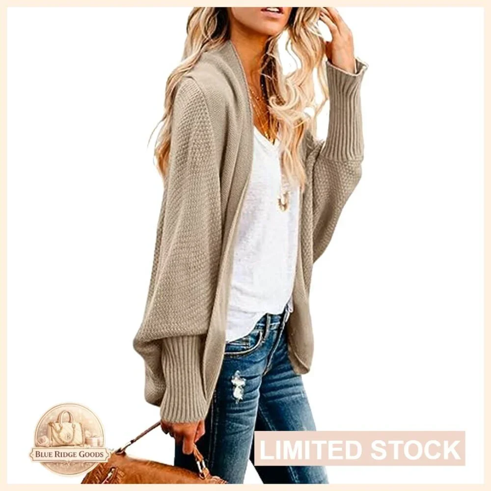 Oversized Chunky Knit Cardigan Sweater Batwing Sleeve Open Front Coat